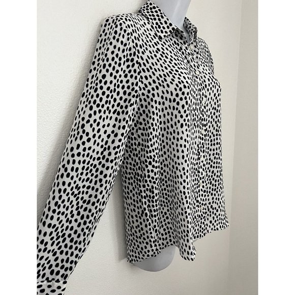 J Crew Factory Women’s XS Blouse Career Black White Spotted Button Up Su19 New - Picture 2 of 9